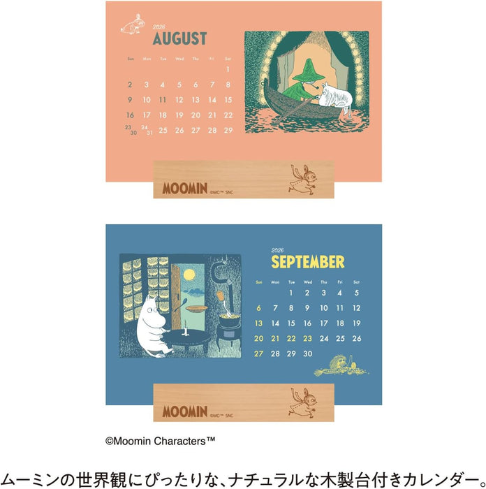 New Japan Calendar 2026 Desk Calendar Moomin Desk Calendar with Wooden Stand NK4330