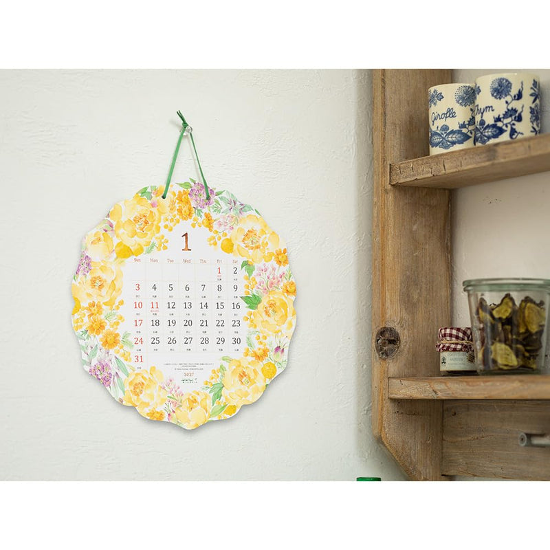 Midori 2027 Wall Calendar Die-cut Country Time Wreath Pattern 31419006