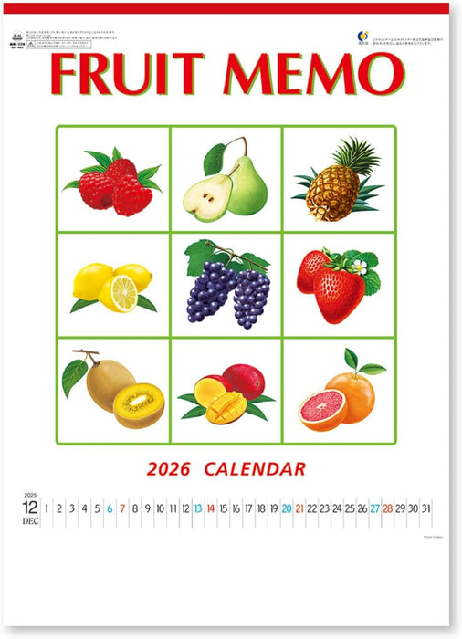 New Japan Calendar 2026 Wall Calendar Fruit Memo Calendar NK444