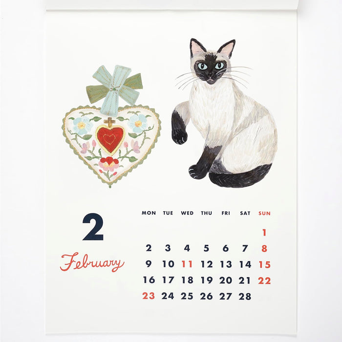 Greeting Life 2026 Wall Calendar Kahoko Sodeyama Cat & C-1675-SD