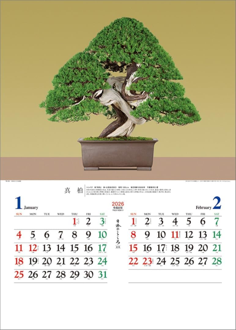 Todan 2026 Wall Calendar Japanese Heart Bonsai TD-721 CL26-1039