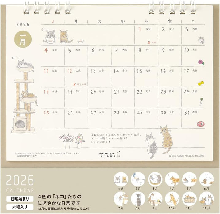 Midori 2026 Desk Calendar M Cat Pattern 31362006