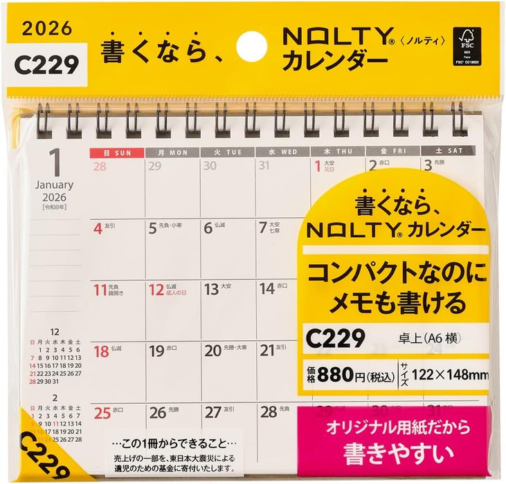 Noritsu NOLTY 2026 Desk Calendar A6 Horizontal C229