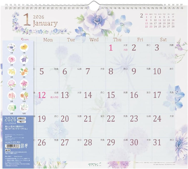 Midori 2026 Wall Calendar L Country Time Floral Pattern 31376006