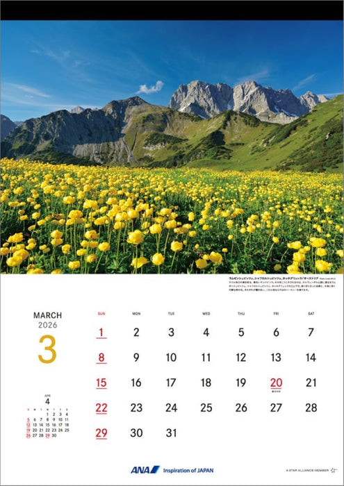 ANA 'Graphic Gallery Mountains of the World' 2026 Wall Calendar CL26-1148