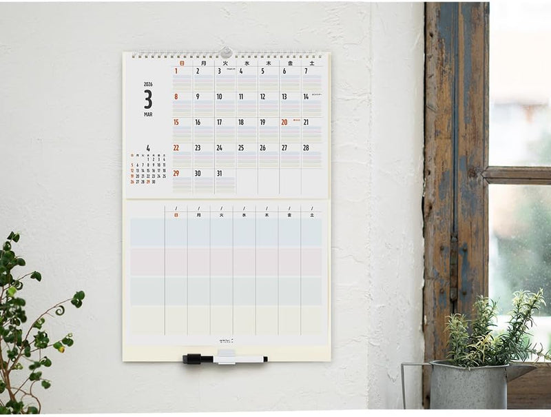 Midori 2026 Wall Calendar Family Calendar with Whiteboard M 31380006