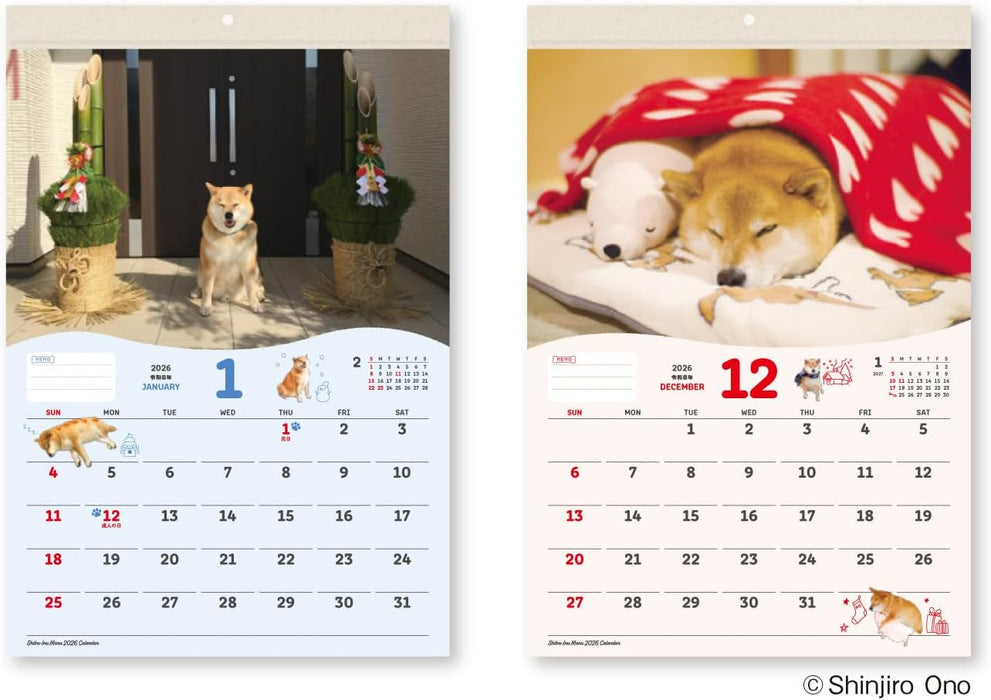 New Japan Calendar 2026 Wall Calendar  Shiba Inu Maru Small NK4010