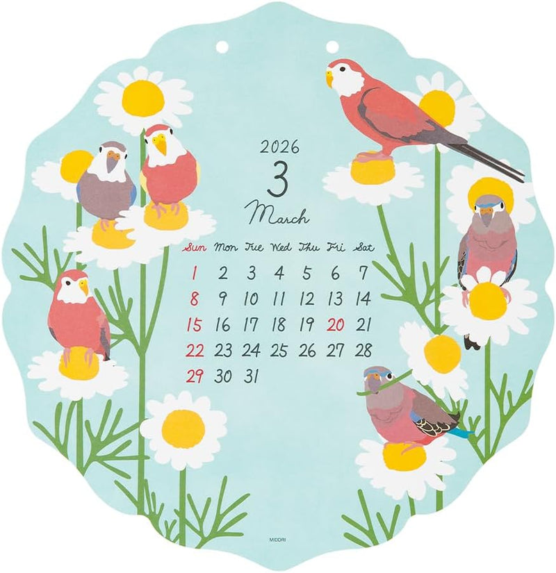 Midori 2026 Wall Calendar Die-cut Bird Pattern 31371006