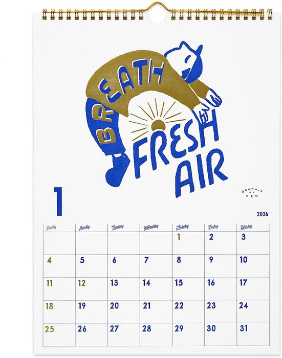 Greeting Life 2026 LETTERPRESS Wall Calendar Chalk Boy C-1666-CB