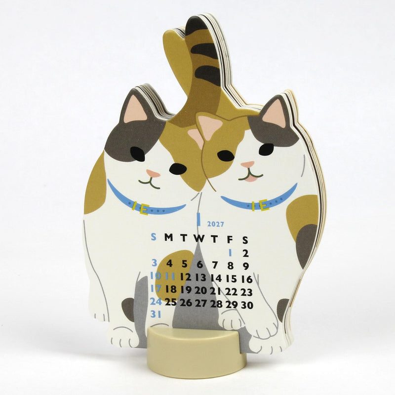 Greeting Life 2027 Desk Calendar Animal Die Cut Mini Twin Cats C-1795-ET