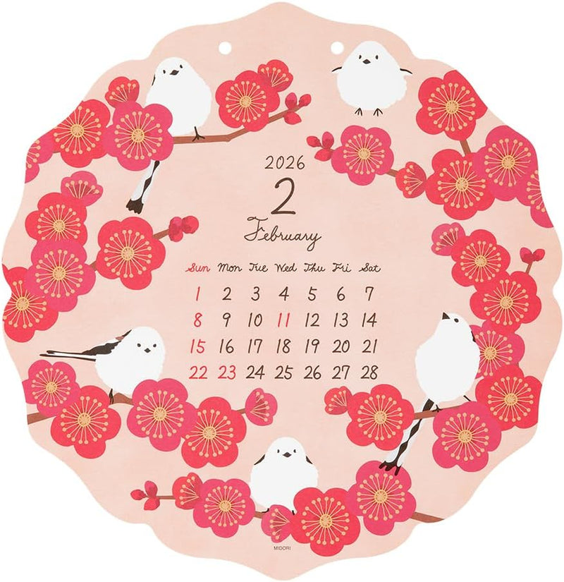 Midori 2026 Wall Calendar Die-cut Bird Pattern 31371006