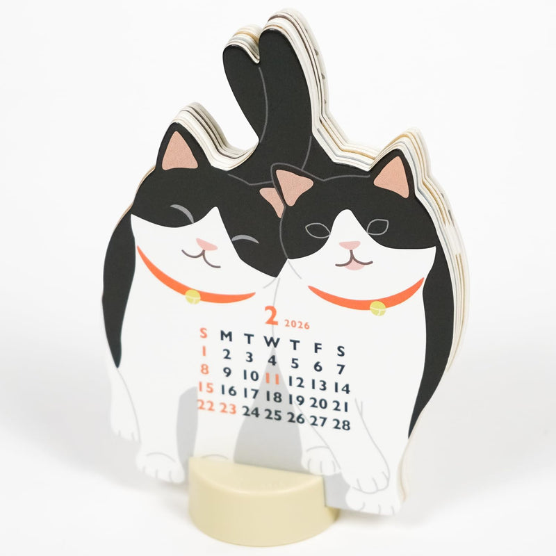 Greeting Life 2026 Desk Calendar Animal Die Cut Mini Twin Cats C-1704-ET