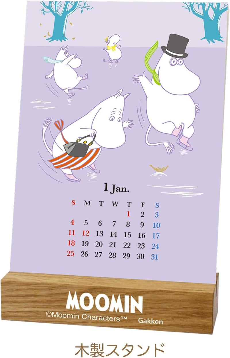 Gakken Sta:Ful 2026 Calendar Moomin Desk Calendar - Book-Shaped Tin with Stand (Family) M21001