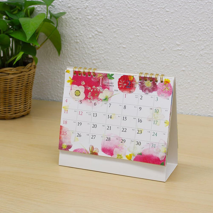 King Corporation 2026 Desk Calendar Modern Pressed Flower & Washi Collage 155 x 180mm KC10043