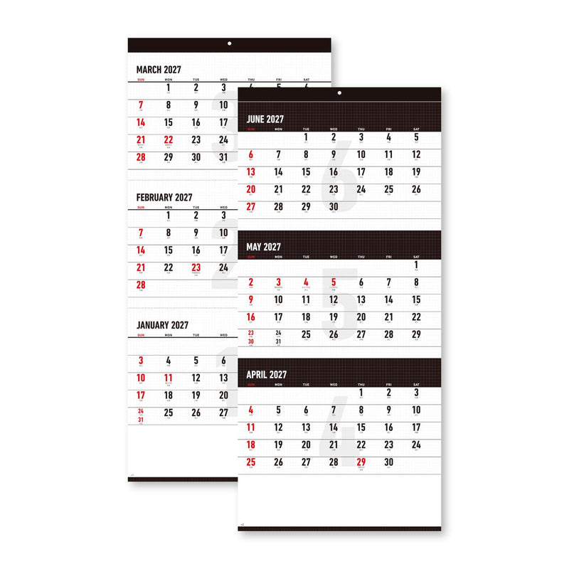 New Japan Calendar 2027 Wall Calendar White & Black 3-Month Large NK952