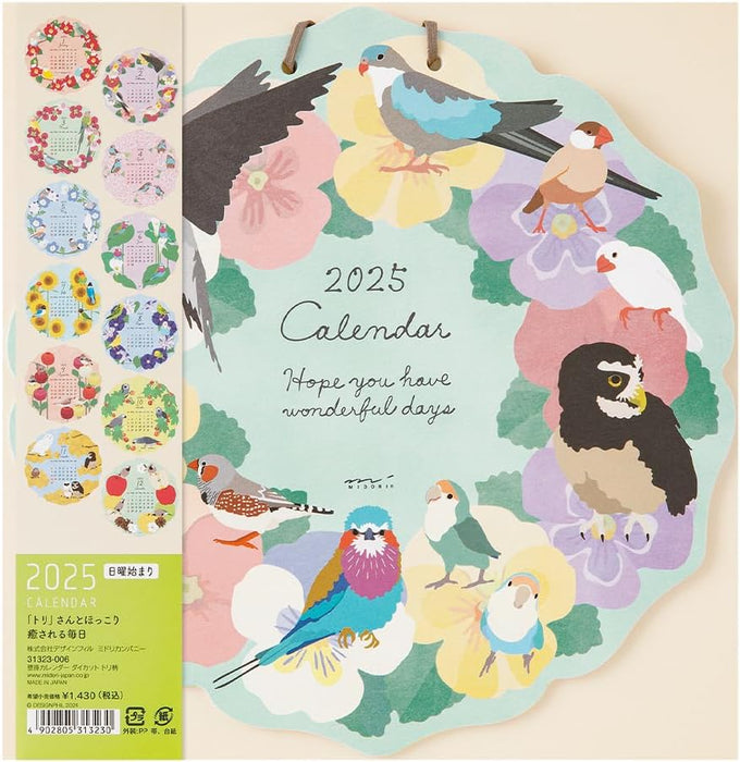 Midori 2025 Wall Calendar Die-cut Bird Pattern 31323006