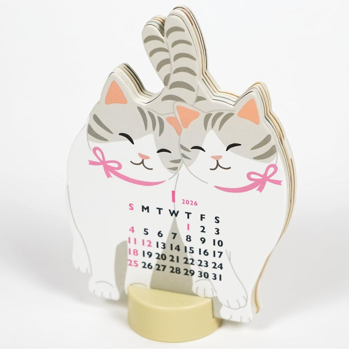 Greeting Life 2026 Desk Calendar Animal Die Cut Mini Twin Cats C-1704-ET