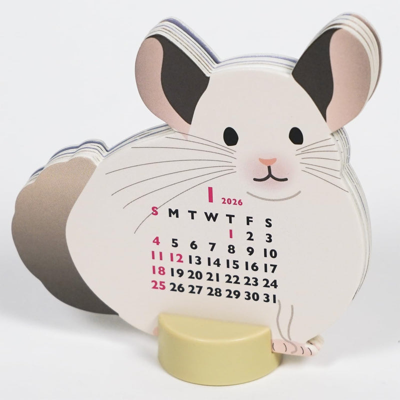 Greeting Life 2026 Desk Calendar Animal Die Cut Chinchilla Mini C-1707-ET