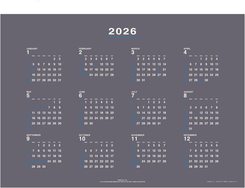 Orb 2026 Wall Calendar Silk Gray CS-1700GY