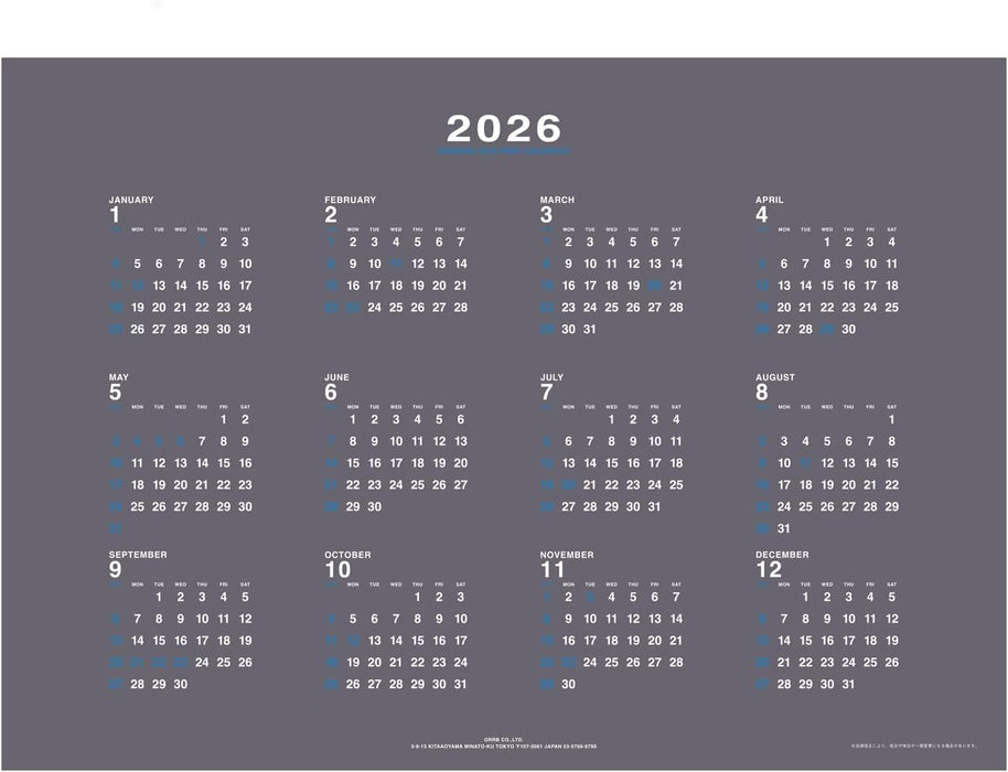 Orb 2026 Wall Calendar Silk Gray CS-1700GY