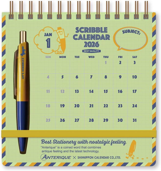 New Japan Calendar 2026 Desk Calendar Anterique Scribble Calendar NK4270