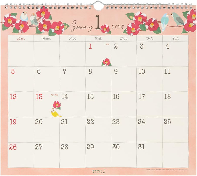 Midori 2025 Wall Calendar L Bird Pattern 31328006