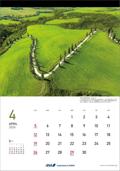 ANA 'Graphic Gallery Bird's eye In the World' 2026 Wall Calendar CL26-1145