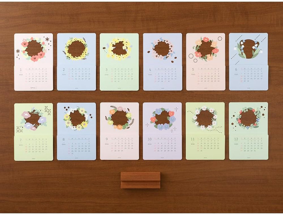 Midori 2026 Desk Calendar Seasonal Views Calendar - Floral Design with Limited Stickers 31368006