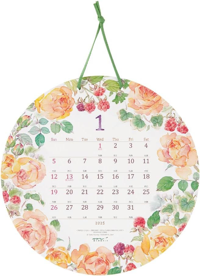 Midori 2025 Wall Calendar Round Type Country Time Wreath Pattern 31324006