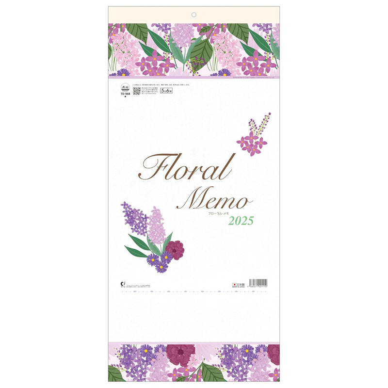 Todan 2025 Wall Calendar Floral Memo 53.1 x 24.2cm TD-968