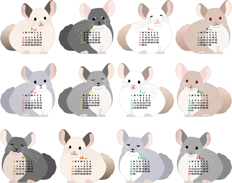 Greeting Life 2026 Desk Calendar Animal Die Cut Chinchilla Mini C-1707-ET