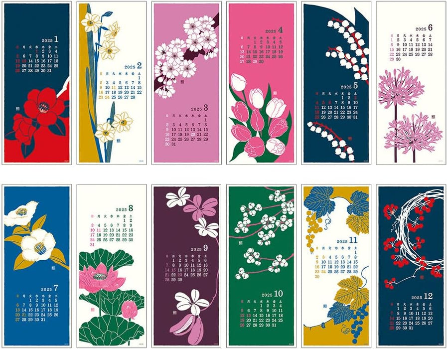 Midori 2025 Wall Calendar Washi Calendar L Floral 31340006