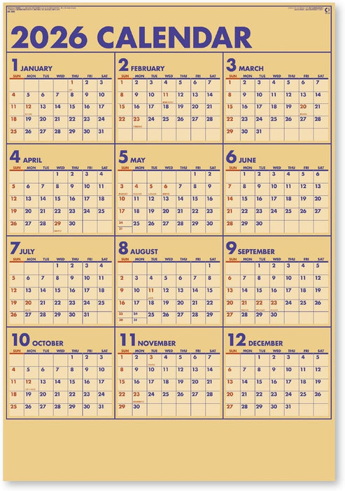 New Japan Calendar 2026 Wall Calendar Timeline: Craft Plan NK345