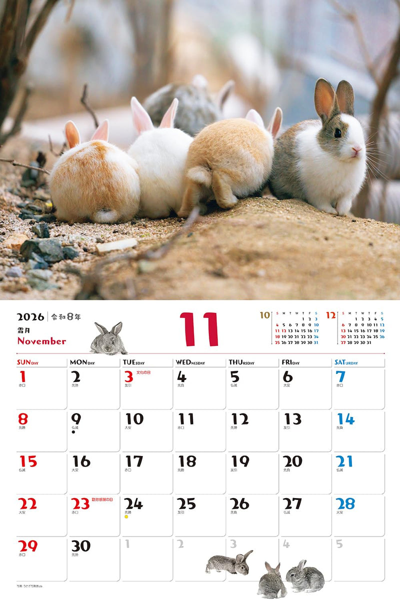 JTB Calendar Fuwa Fuwa Usagi 2026 Wall Calendar