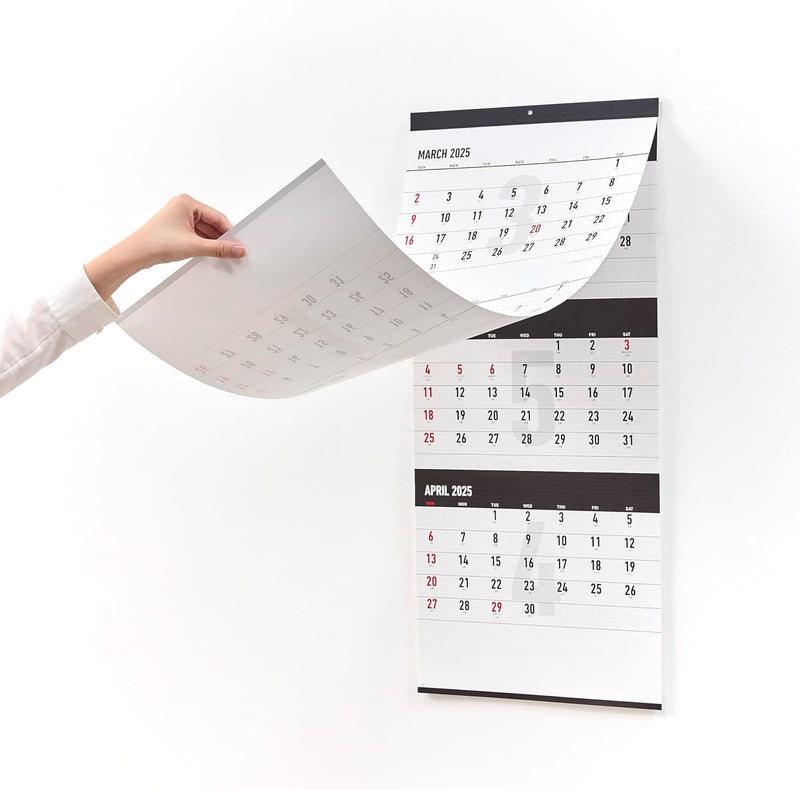 New Japan Calendar 2025 Wall Calendar White & Black 3 Months Large NK952