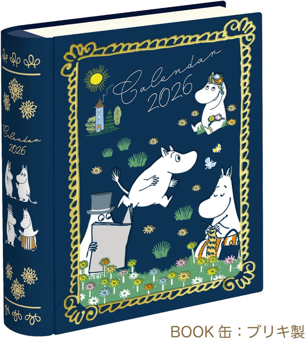 Gakken Sta:Ful 2026 Calendar Moomin Desk Calendar - Book-Shaped Tin with Stand (Family) M21001