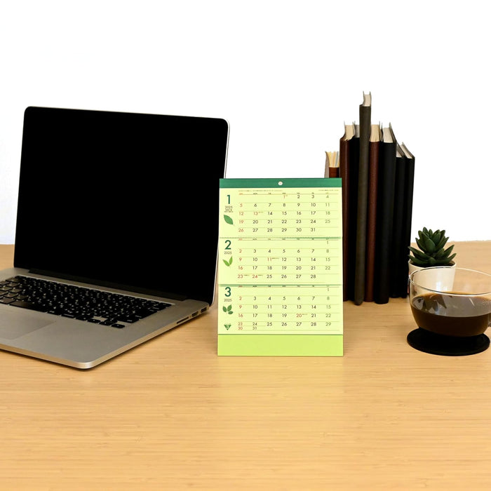 Todan 2025 Desk Calendar Green 3-Month (From Top to Bottom Type / Perforated) 20.6 x 14.2cm TD-335