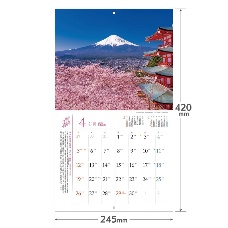 Shashin Koubou Calendar 'Beautiful Four Seasons in Japan' 2026 Wall Calendar Small Size 210 x 245