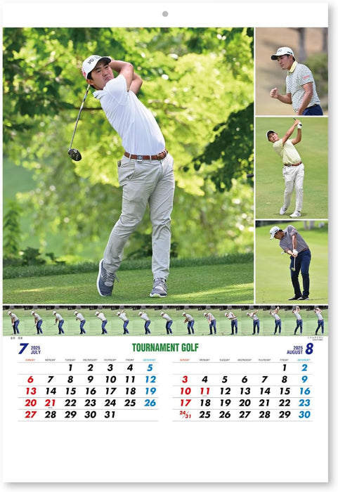 New Japan Calendar 2025 Wall Calendar Tournament Golf NK128 607x425mm