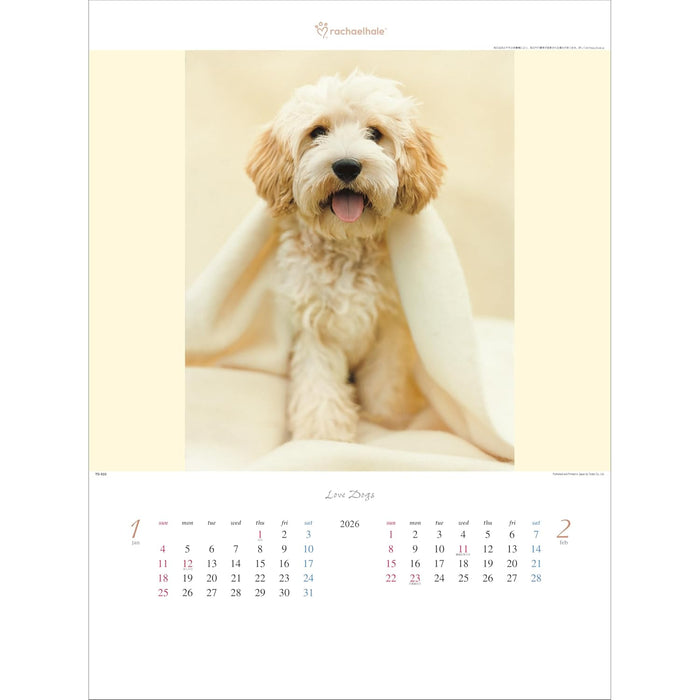 Todan 2026 Wall Calendar Love Dog - Rachel Hale Works - 53.5 x 38cm TD-933