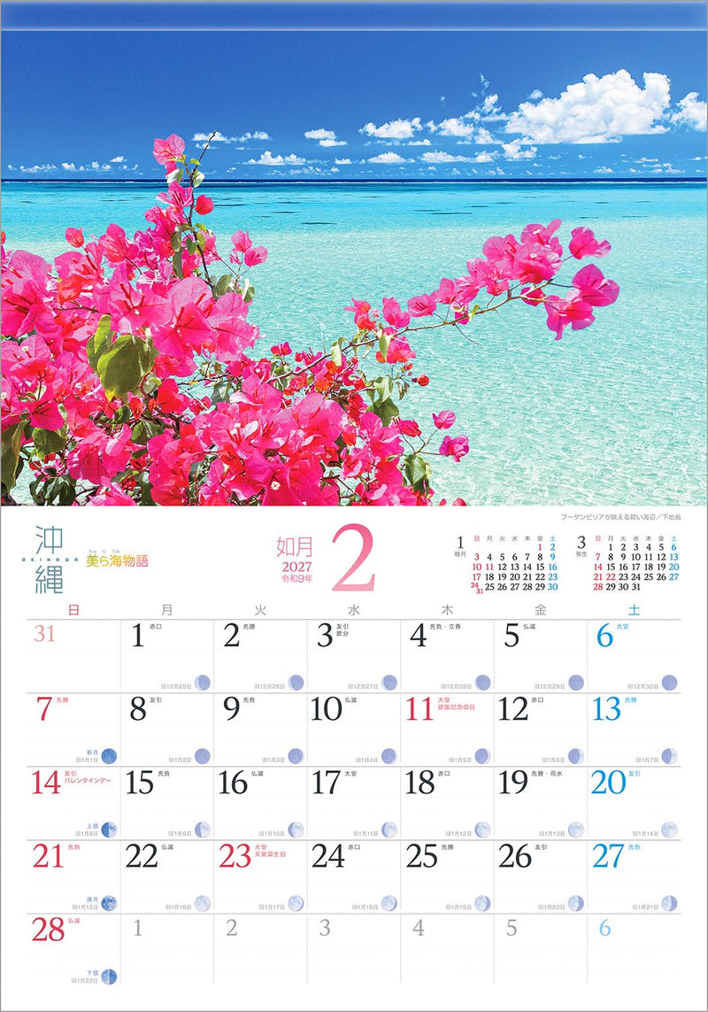 Shashin Koubou Calendar 'Okinawa Churaumi Monogatari' 2027 Wall Calendar (with Transparent Holder)