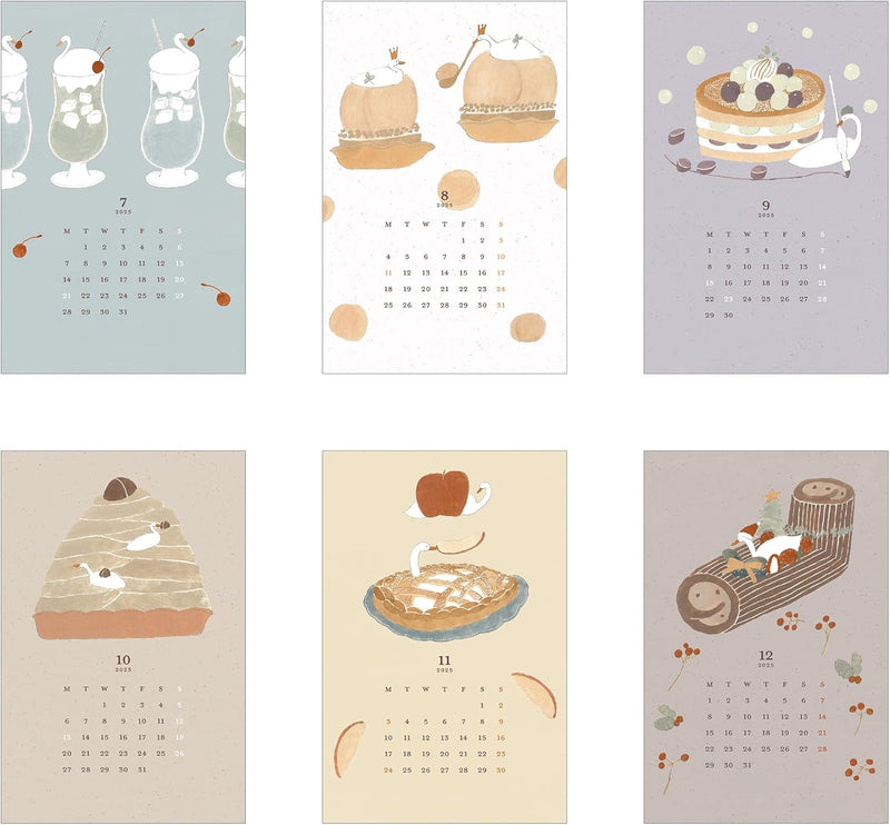 EL COMMUN MATOKA 2025 Desk Calendar Wooden Stand Swan and Seasonal Desserts CAL-109