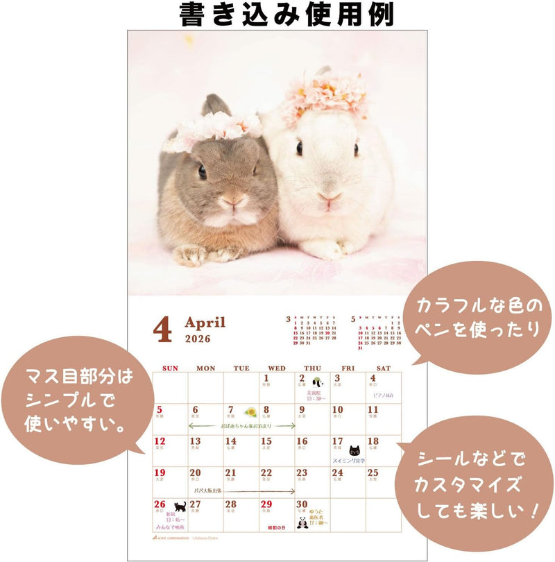 Active Corporation 2026 Wall Calendar Sweet Rabbit 26ACL-36