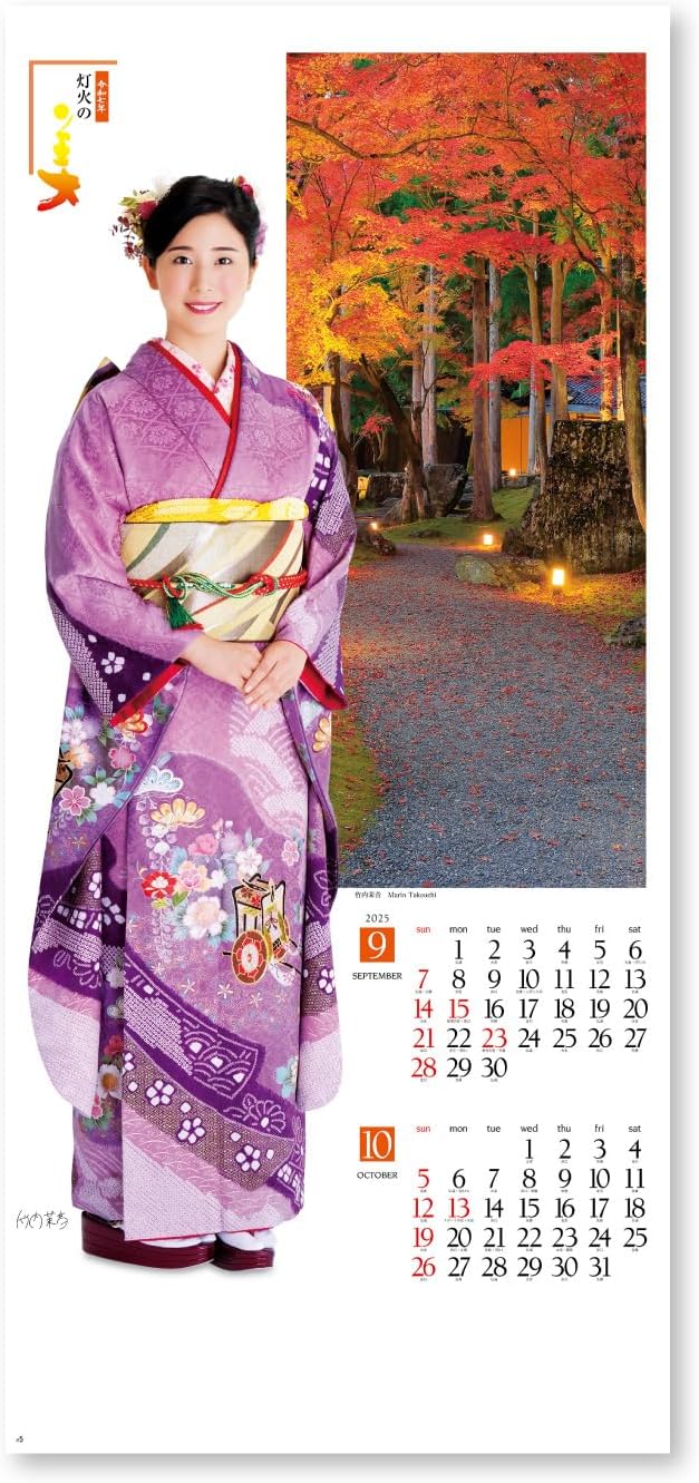 New Japan Calendar 2025 Wall Calendar Kimono Star and Beauty of the Lights NK161 765x350mm