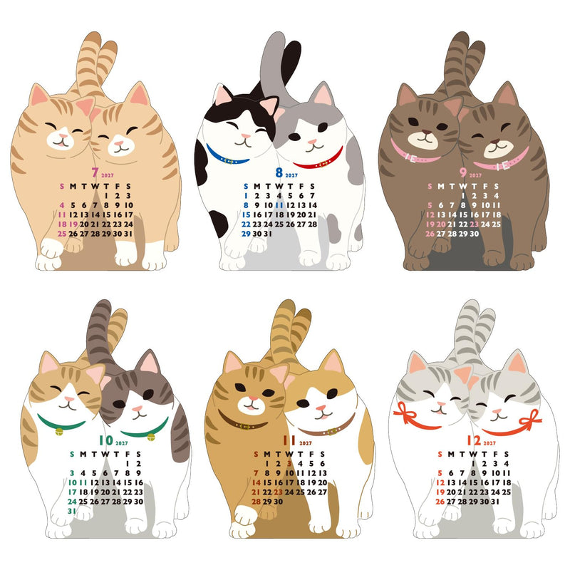 Greeting Life 2027 Desk Calendar Animal Die Cut Mini Twin Cats C-1795-ET