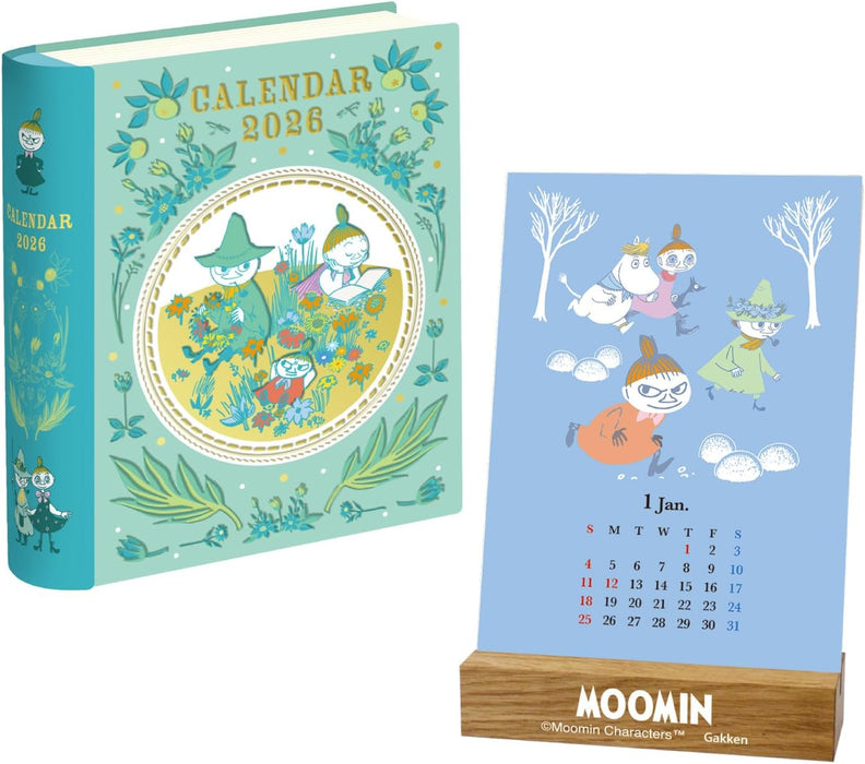 Gakken Sta:Ful 2026 Calendar Moomin Desk Calendar - Book-Shaped Tin with Stand (Snufkin) M21003