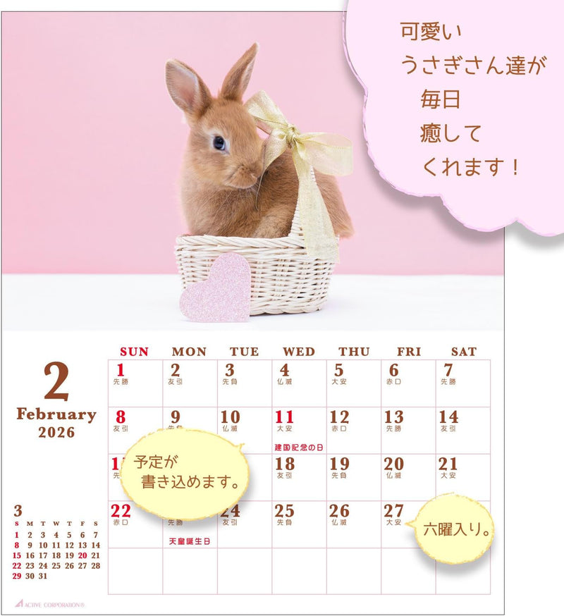 Active Corporation 2026 Desk Calendar Sweet Rabbit 26ACL-571