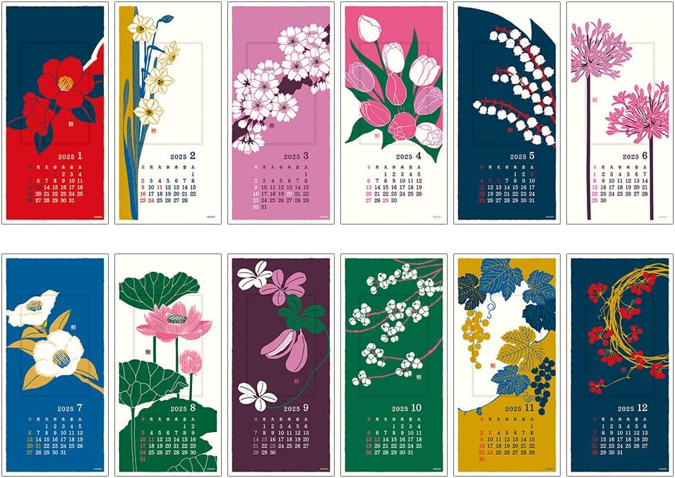 Midori 2025 Wall Calendar Washi Calendar S Floral 31337006