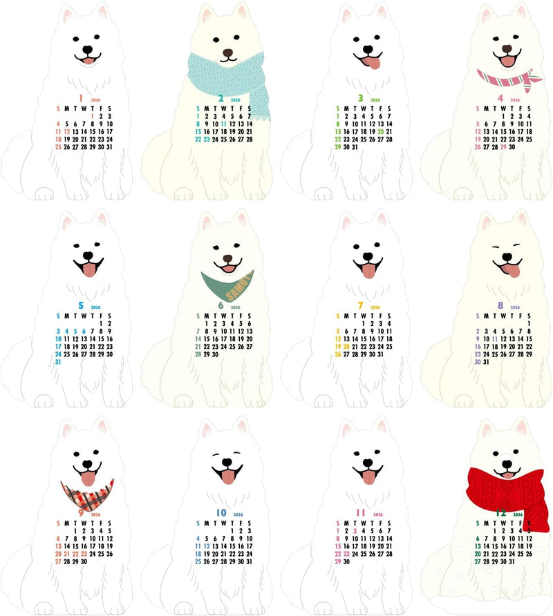 Greeting Life 2026 Desk Calendar Animal Die Cut Samoyed C-1716-ET