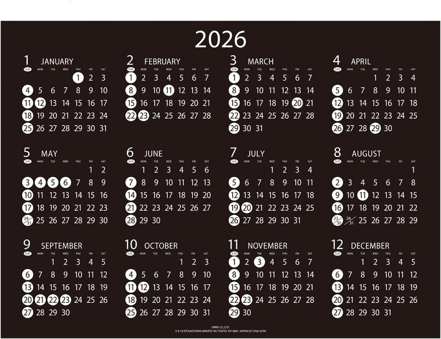 Orb 2026 Wall Calendar Pikariko PI-1500